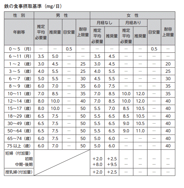 食事摂取基準（鉄）